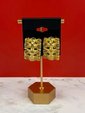 Vintage Givenchy Chunky Textured Matte Gold Tone Half Hoop Earrings